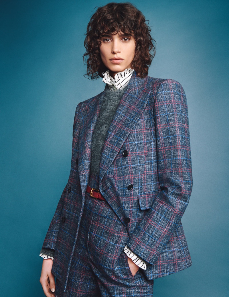 Mica Arganaraz suits up in Alberta Ferretti fall-winter 2020 campaign.