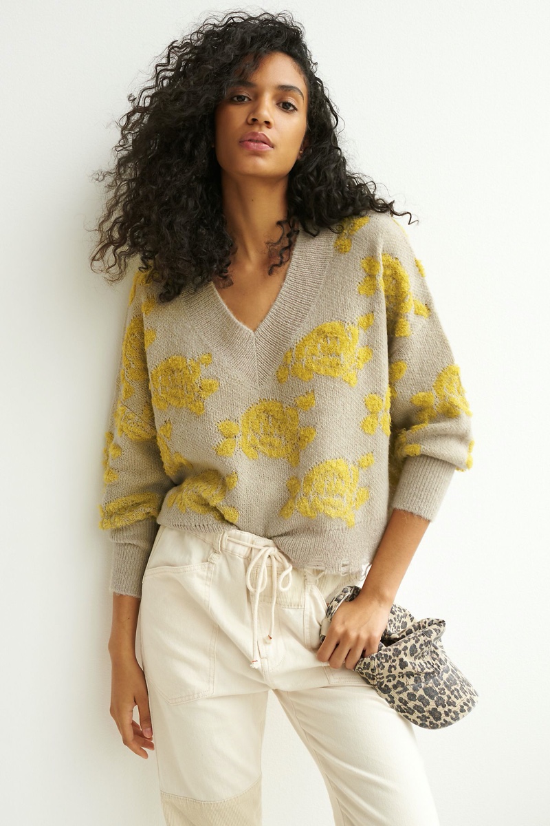 Anthropologie Lucila Sweater in Citron Floral $128