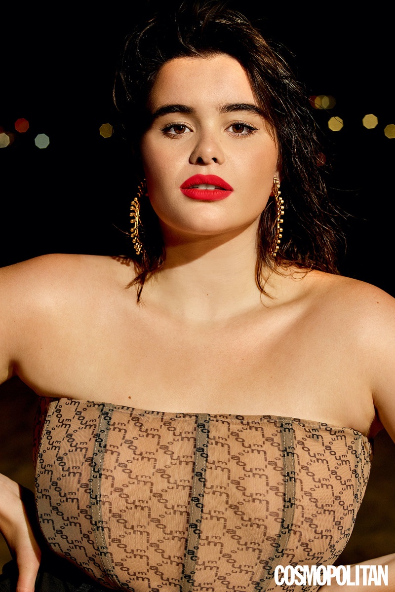 Actress Barbie Ferreira wears Schiaparelli earrings with Miaou corset.