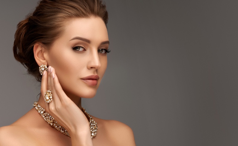 Beautiful Model Glittering Jewelry Elegant