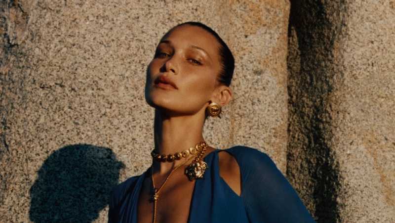 Bella Hadid stars in Versace Dylan Blue fragrance campaign.