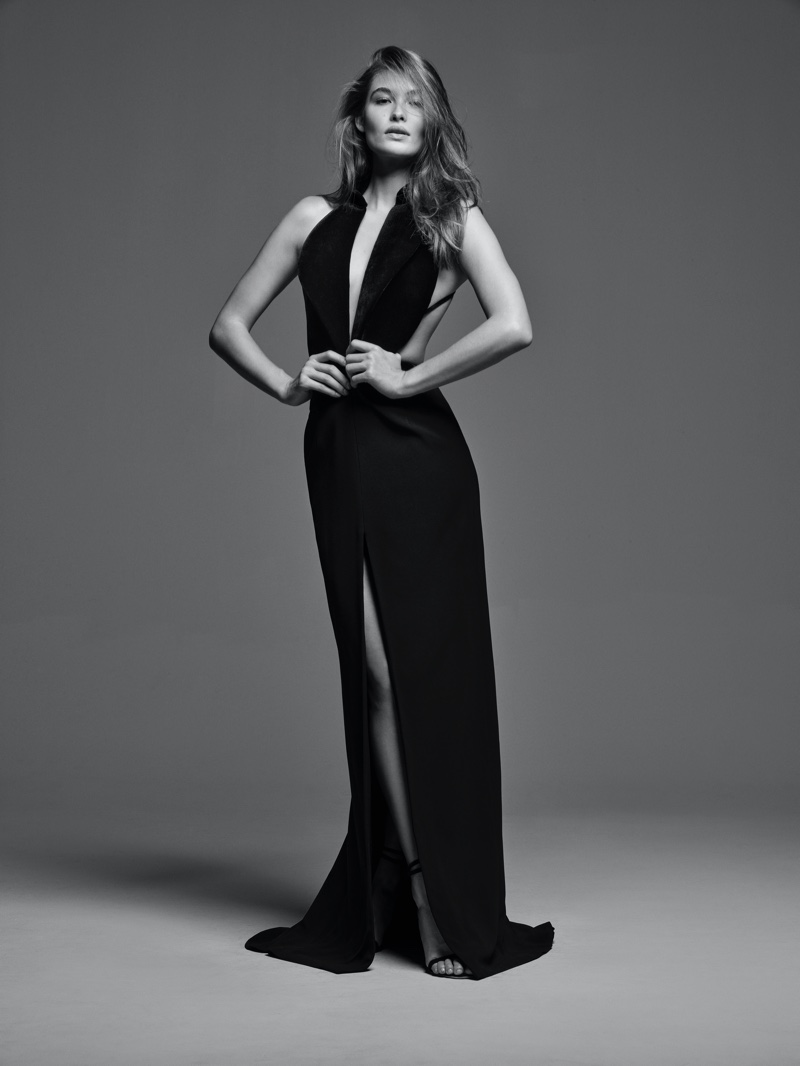 Model Grace Elizabeth poses in black and white for Brandon Maxwell Classic Collection II.