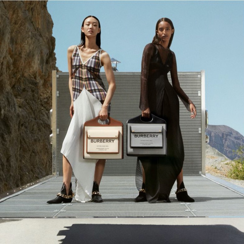 Sora Choi and Mona Tougaard pose for Burberry fall-winter 2020 campaign.