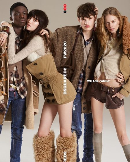 Edie, Lexi, Kiki & Grace Strike a Pose for DSquared2 Fall 2020 Campaign Jeremiah Berko, Grace Hartzel, Louis Goeckenjan, and Lexi Boling front DSquared2 fall-winter 2020 campaign.