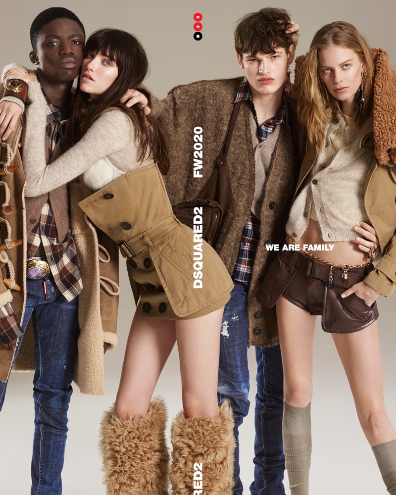 Jeremiah Berko, Grace Hartzel, Louis Goeckenjan, and Lexi Boling front DSquared2 fall-winter 2020 campaign.