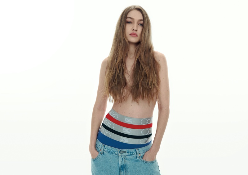 Posing topless, Gigi Hadid fronts Calvin Klein x Kith campaign.