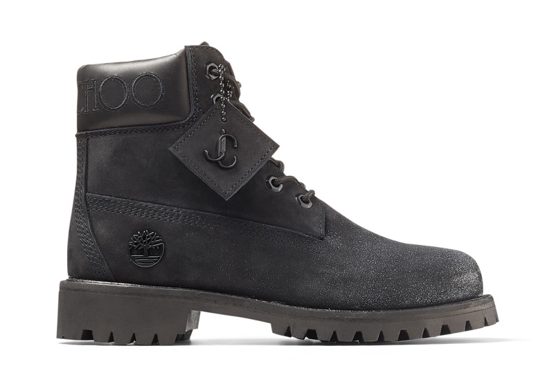 Jimmy Choo x Timberland Black Leather Boots in Gunmetal Glitter $595