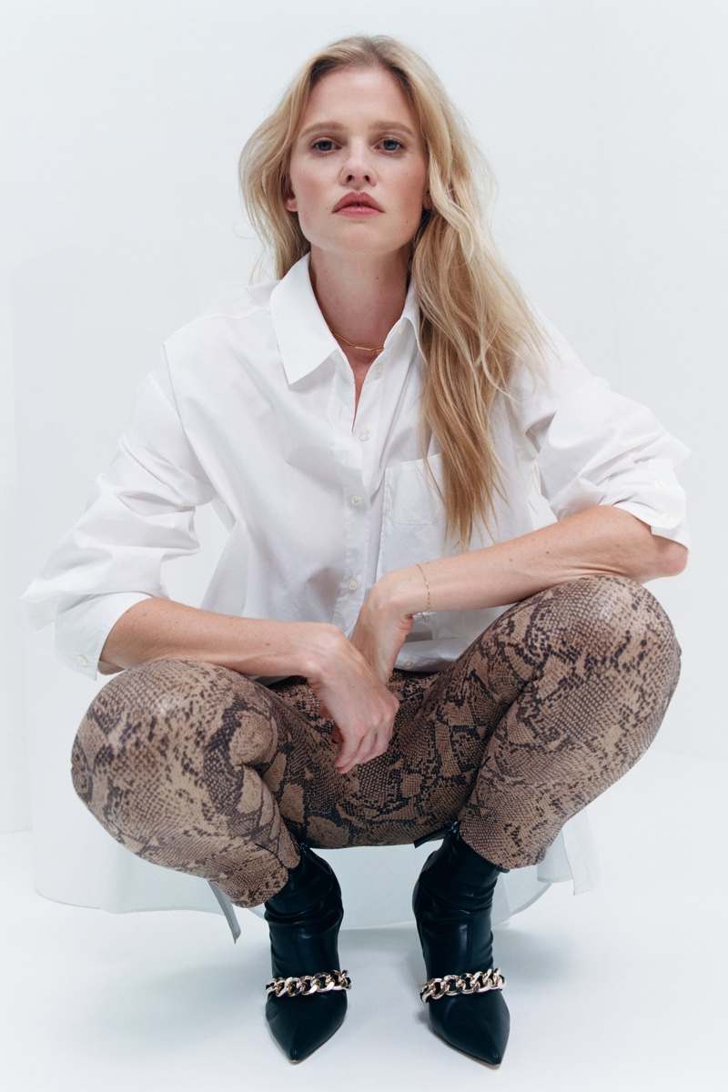 Zara Shirt and Animal Print Coated Leggings.