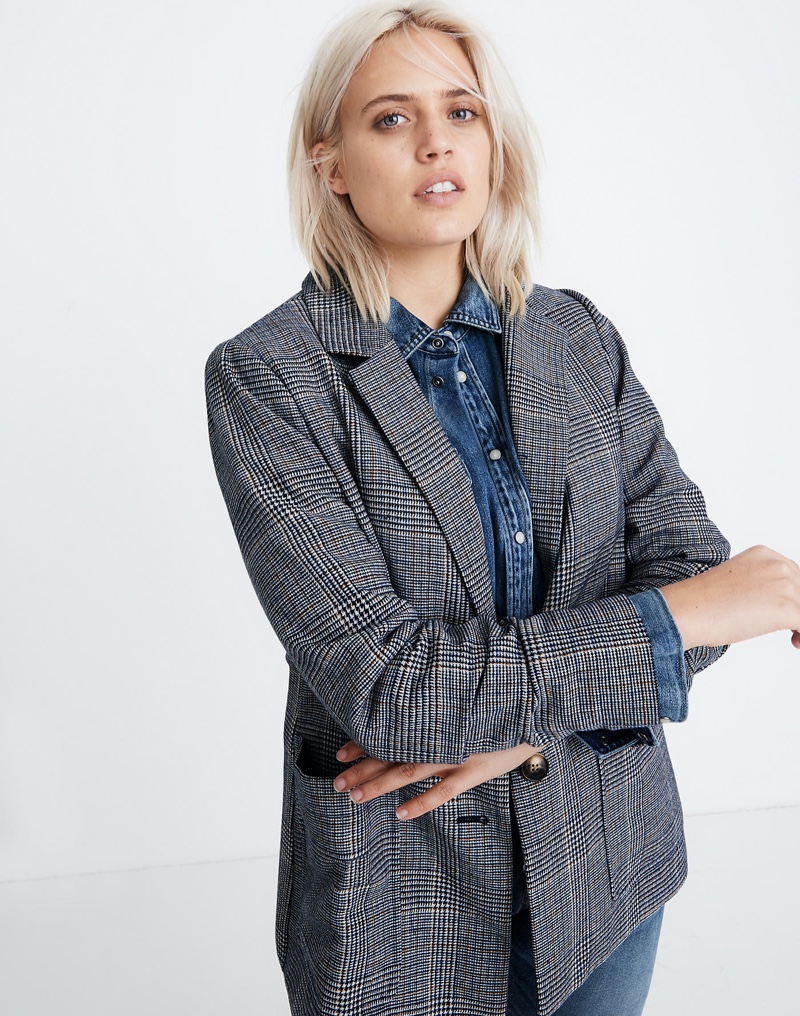 Madewell Dorset Blazer in Navy Glen Plaid $168