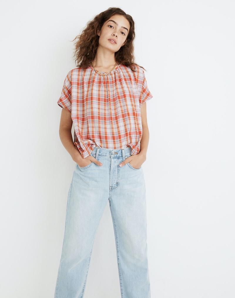 Madewell Plaid Shirred Neck Boxy Top $69.50