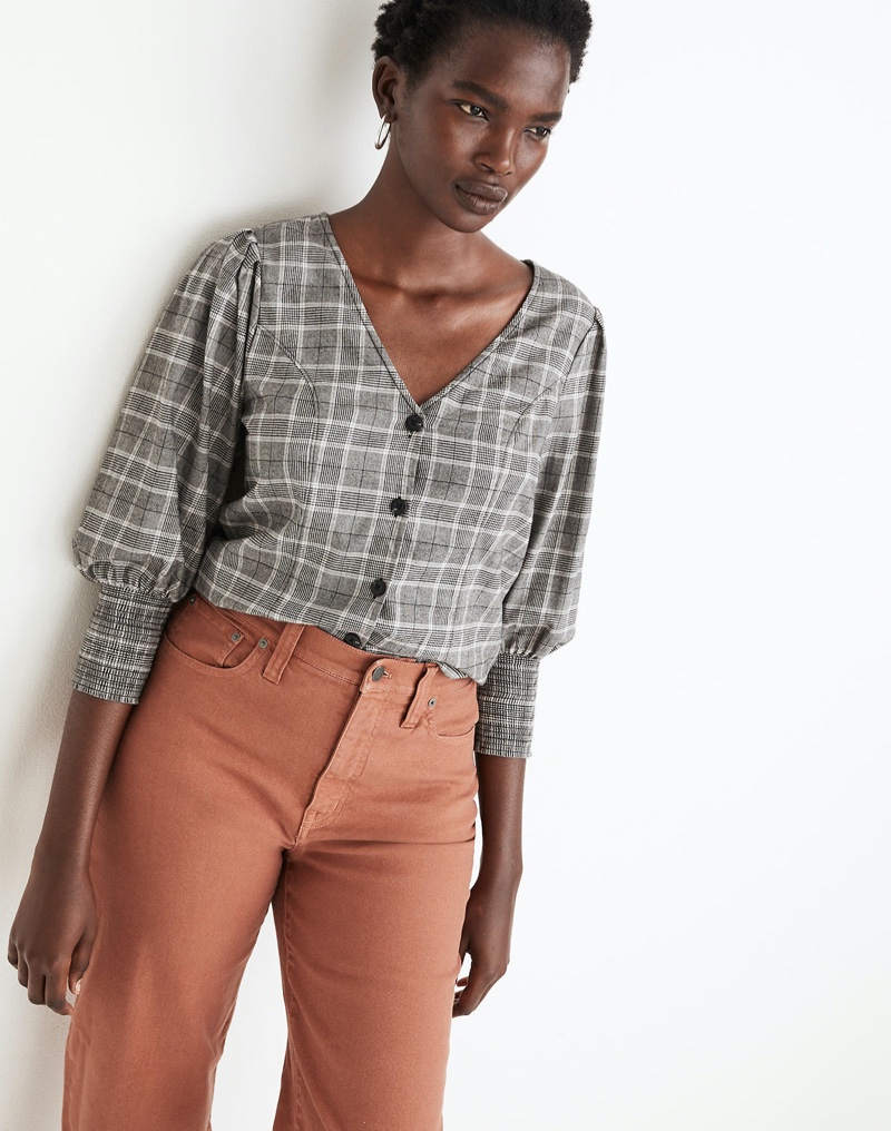 Madewell Plaid Smocked-Cuff Button-Front Shirt $88