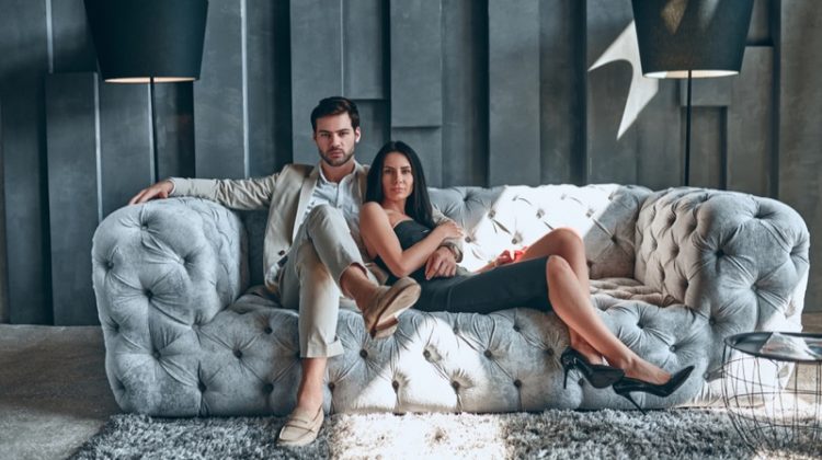 Man Woman Stylish Couple Home Minimal Quilted Couch