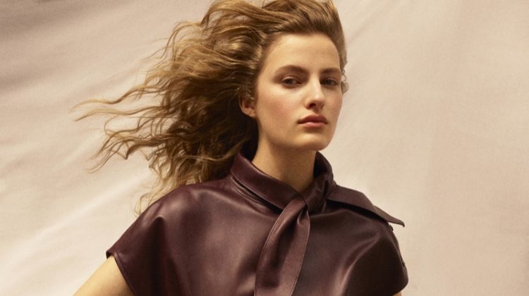 Felice Noordhoff poses in Massimo Dutti Limited Edition fall-winter 2020 collection.