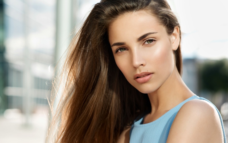 Model Clear Skin Natural Makeup Brown Hair Beauty