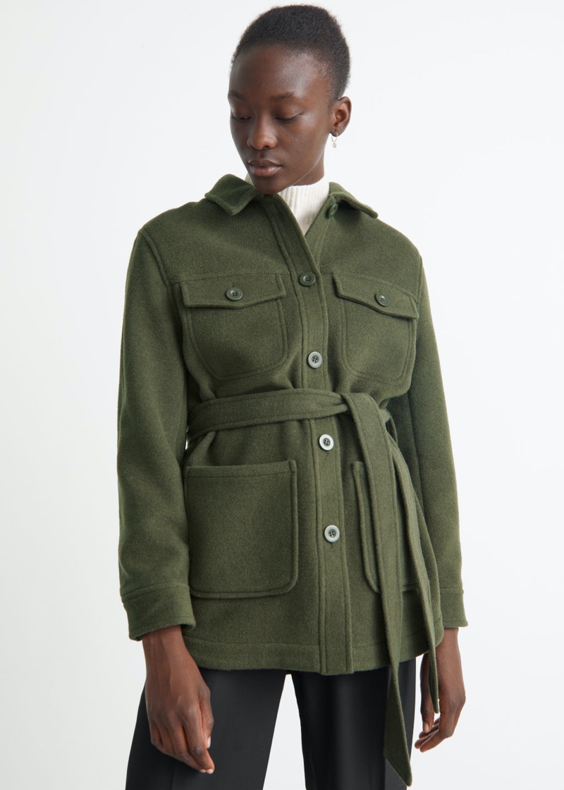 & Other Stories Belted Overshirt Jacket in Khaki $149