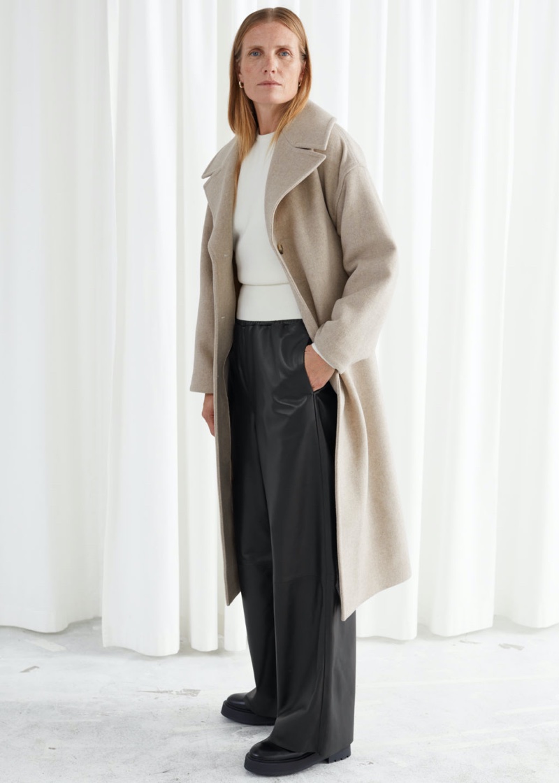 & Other Stories Oversized Belted Recycled Wool Coat in Oatmeal $279