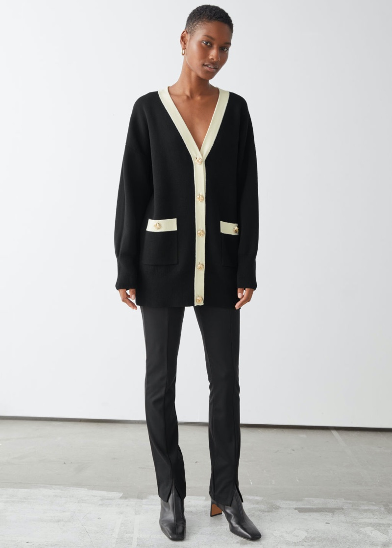 & Other Stories Oversized Gold Button Cardigan in Black $119
