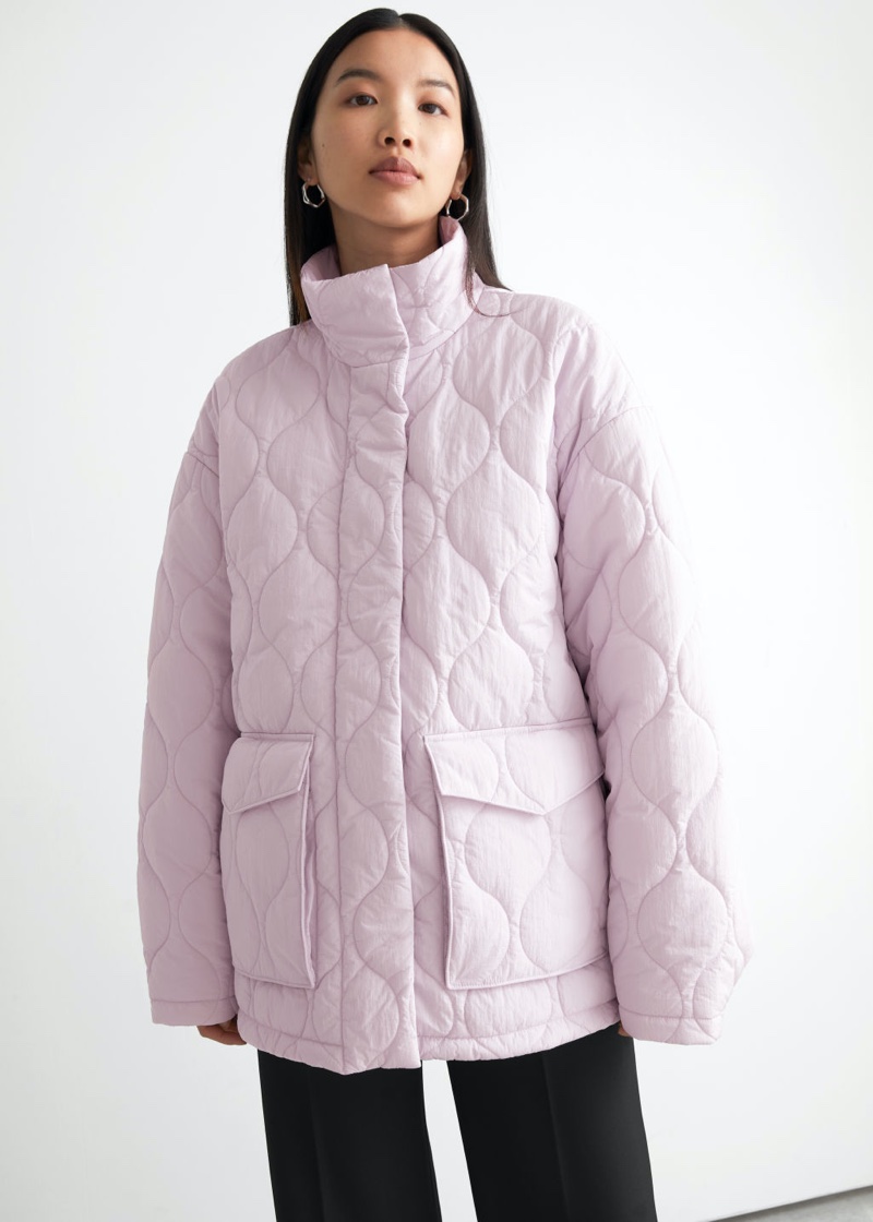 & Other Stories Quilted Zip Jacket in Lilac $149