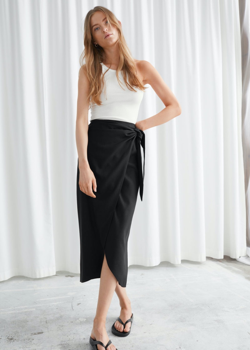 & Other Stories Scarf Tie Maxi Wrap Skirt in Black $69