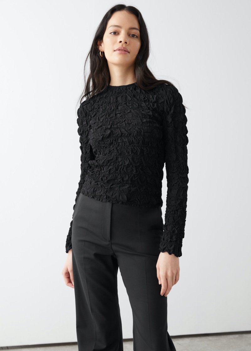 & Other Stories Smocked High Collar Top $99