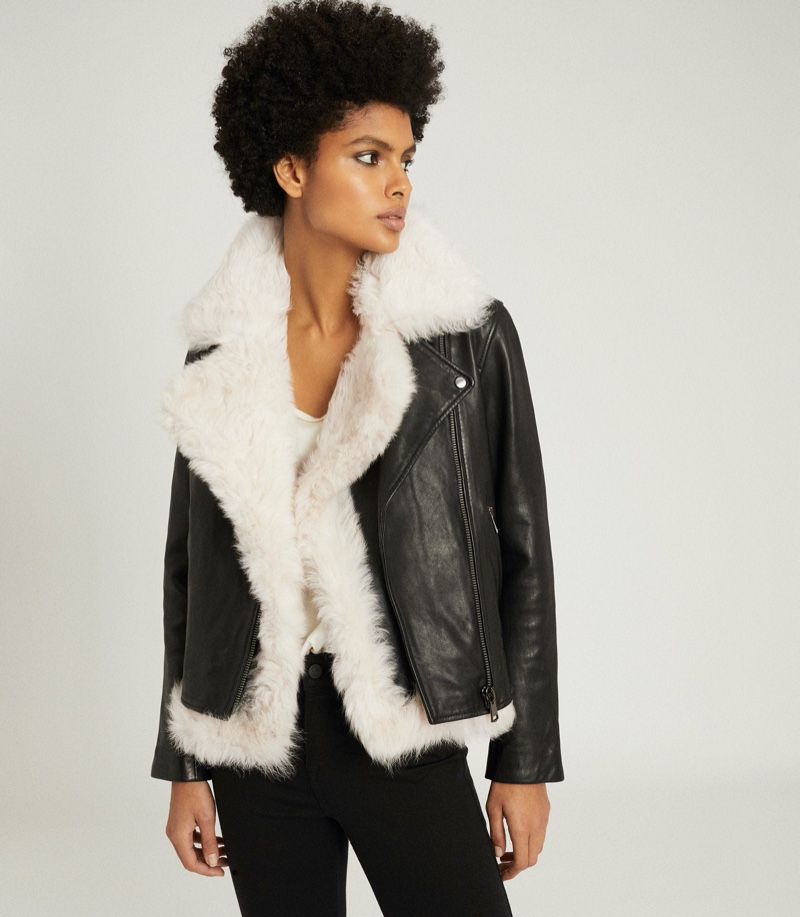 REISS Nolan Leather Biker Jacket with Shearling Gilet $1,875