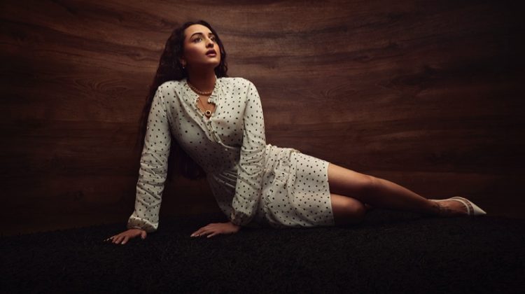 Actress Sonakshi Sinha wears Marks and Spencer dress with Misho necklaces.
