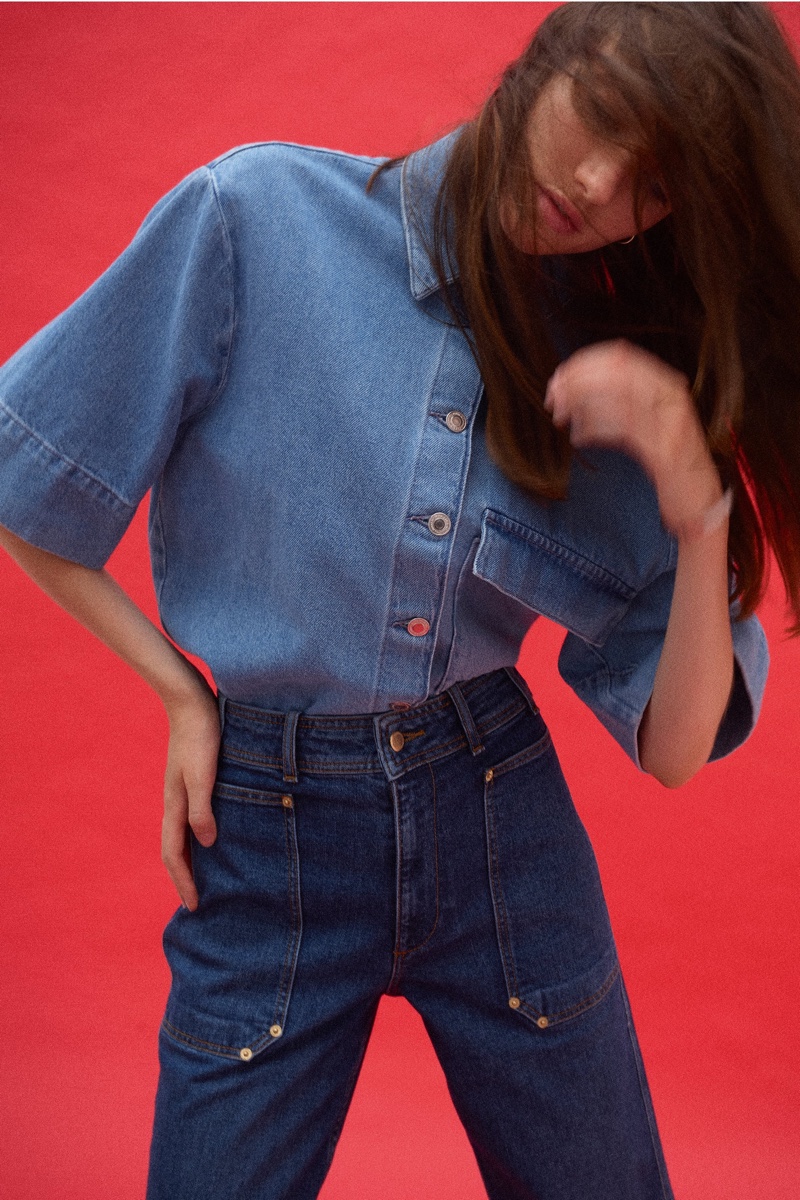 Zara Denim Shirt with Pocket and ZW Premium 70s Work Wear Dream Marine Jeans.