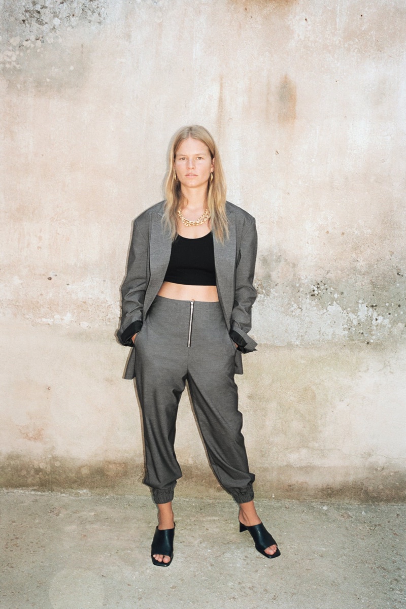 Suiting up, Anna Ewers models Zara designs.