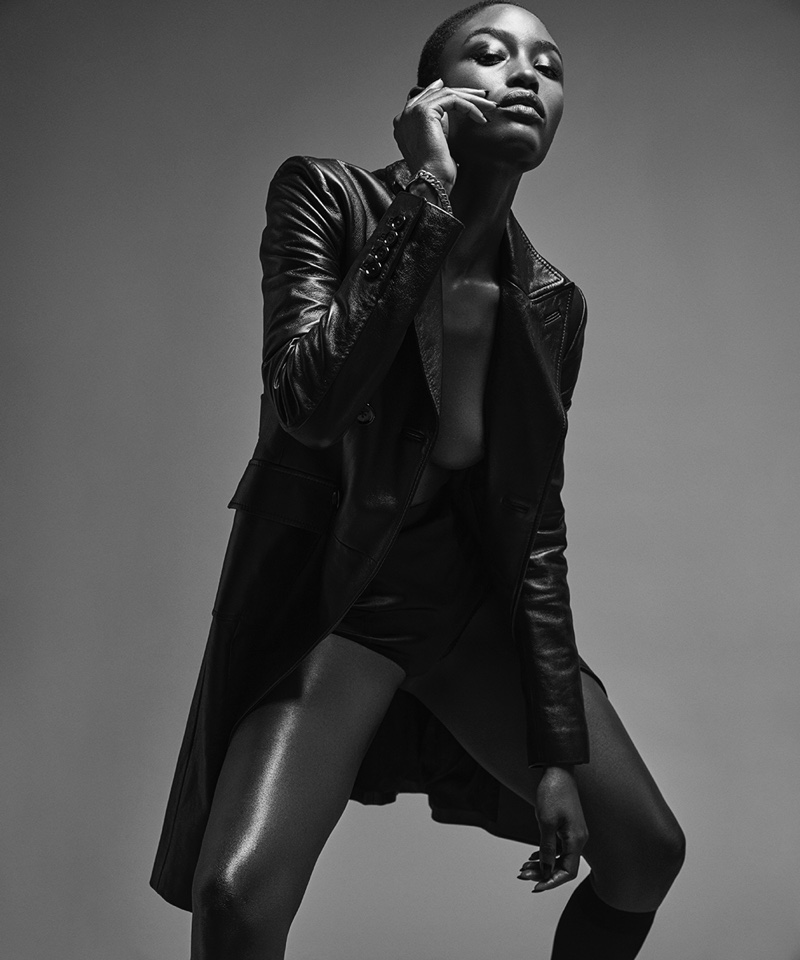 Alicia Burke Models Sultry Leather Outfits for DuJour