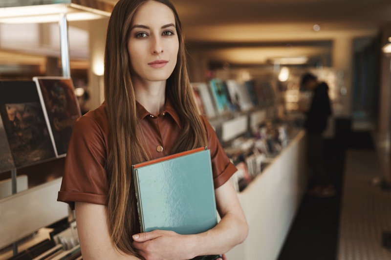 Attractive Brunette Books Store