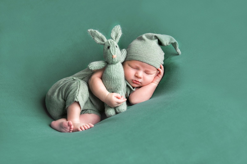 Baby Sleeping Green Suit Rabbit Beanie