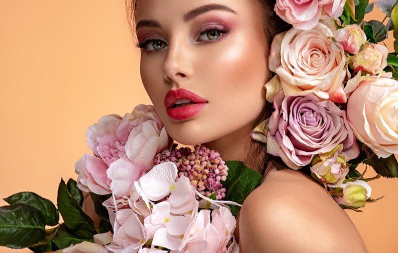 Beauty Model Makeup Flowers Concept