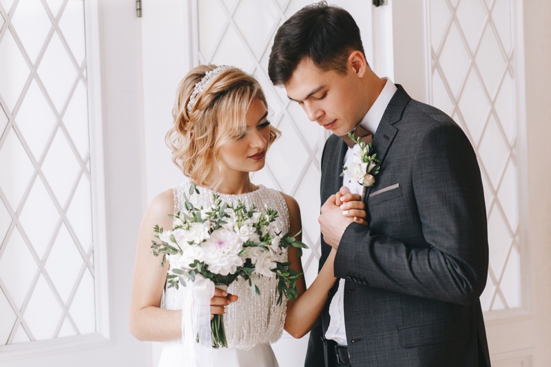 Bride Groom Flowers Holding Hands Attractive