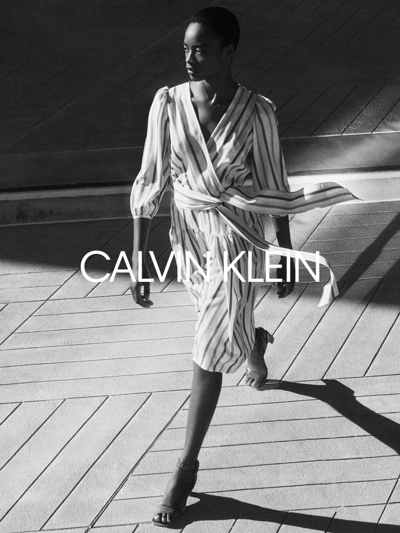 Model Mayowa Nicholas takes a stroll in Calvin Klein fall-winter 2020 campaign.