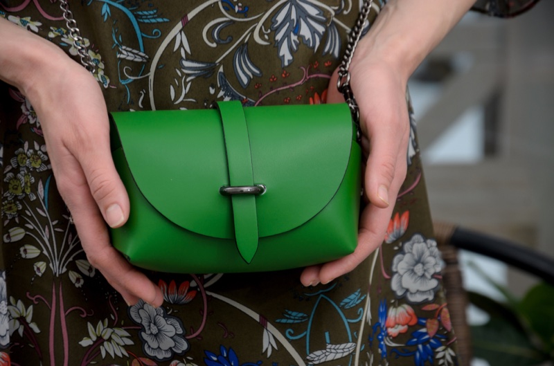 Closeup Green Leather Handbag