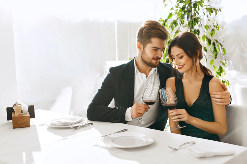 Couple Date Dinner Wine Attractive Well Dressed