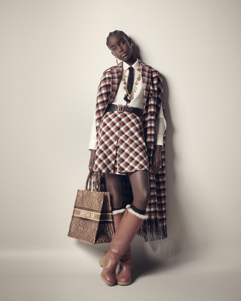 Maty Fall Diba wears plaid look in Dior fall-winter 2020 campaign.