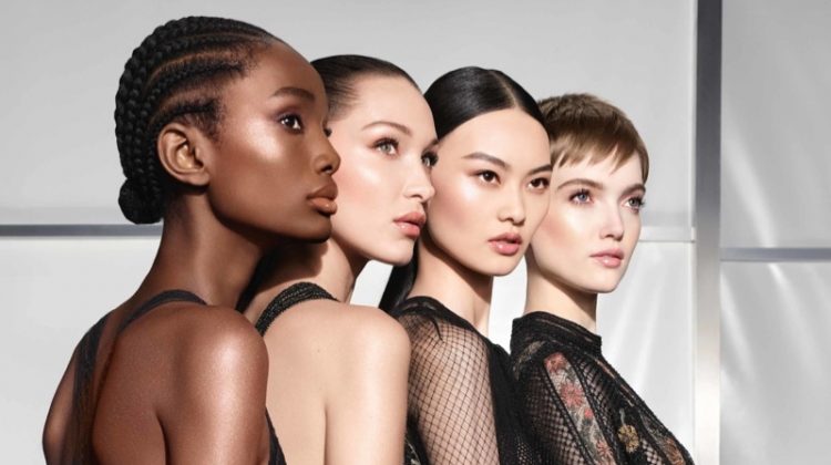 Imari Karanja, Bella Hadid, He Cong, and Ruth Bell star in Dior Backstage Holiday Glow 2020 campaign.