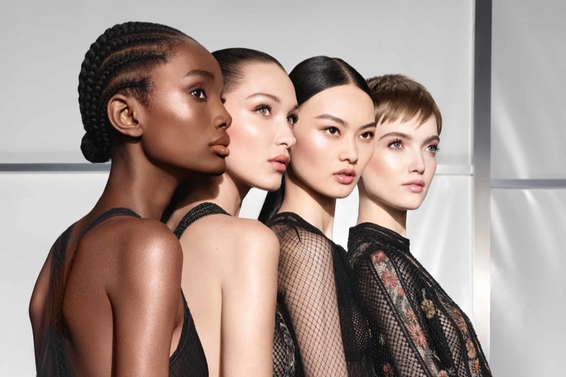 Imari Karanja, Bella Hadid, He Cong, and Ruth Bell star in Dior Backstage Holiday Glow 2020 campaign.