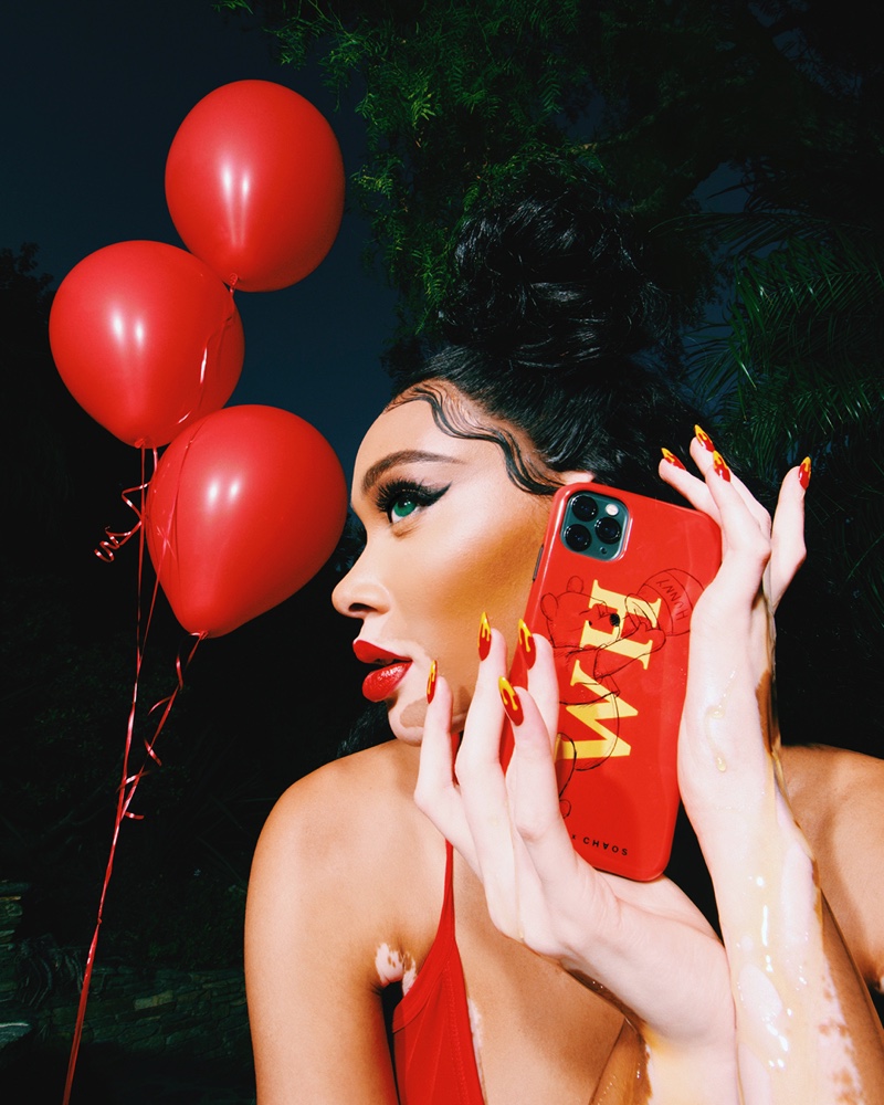 Winnie Harlow poses as Winnie the Pooh for CHAOS x Disney Classics.