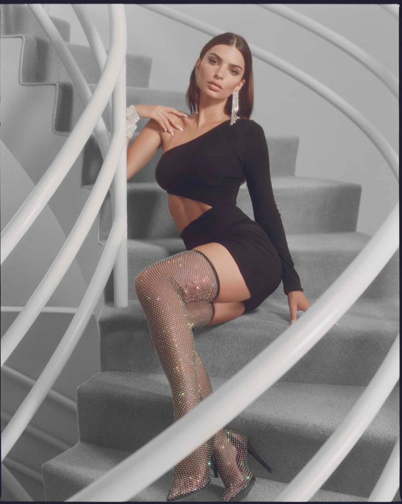 Nasty Gal x EMRATA features cutout minidress and rhinestone boots.