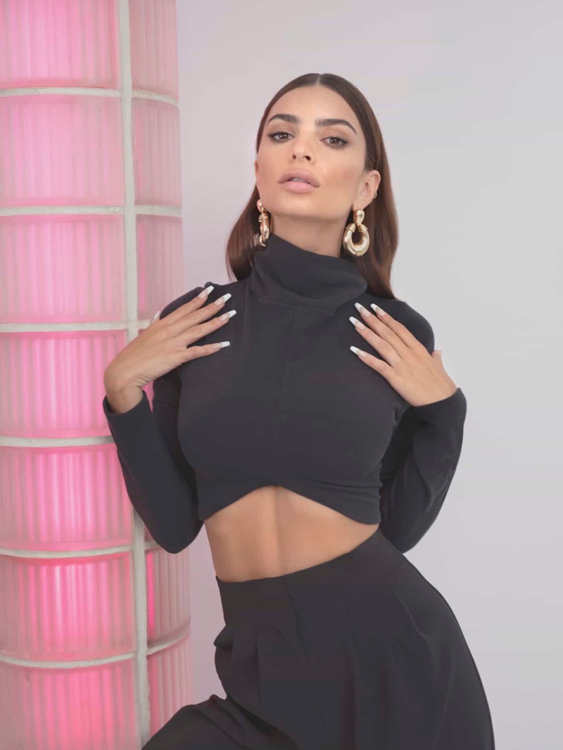 Model Emily Ratajkowski poses for Nasty Gal fall-winter 2020 collection.