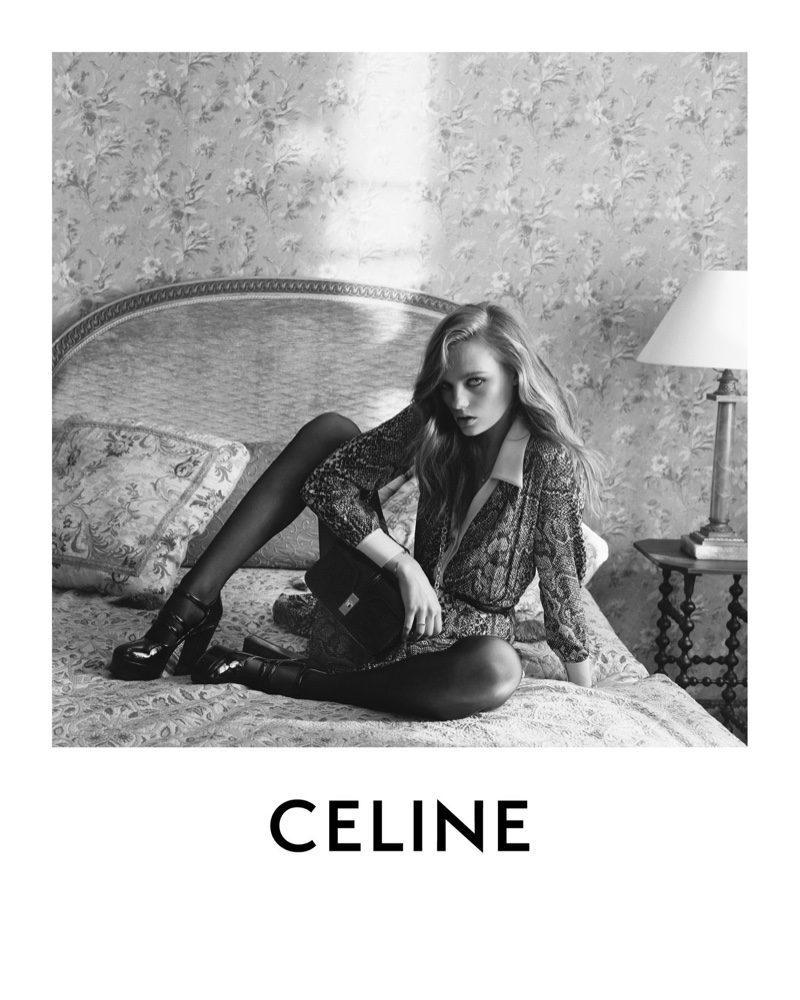 Model Fran Summers poses for Celine winter 2020 campaign part 2.