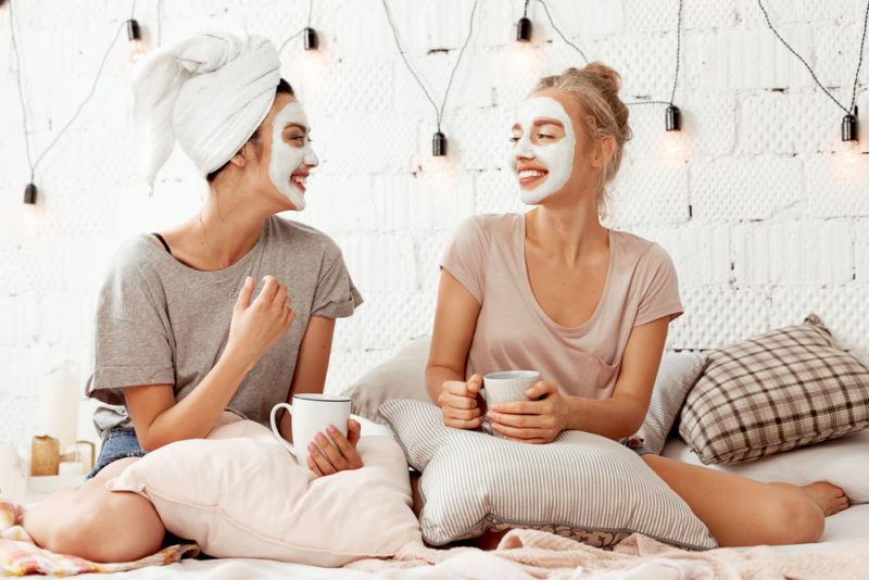 Girlfriends Wearing Face Masks