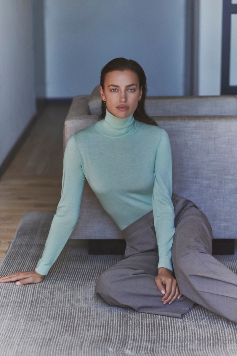 Irina Shayk wears turtleneck style from Falconeri Ultralight Cashmere collection.