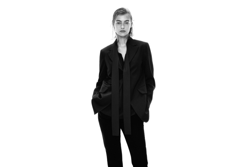 Suiting up, Berit Heitmann poses for Uniqlo +J fall-winter 2020 campaign.