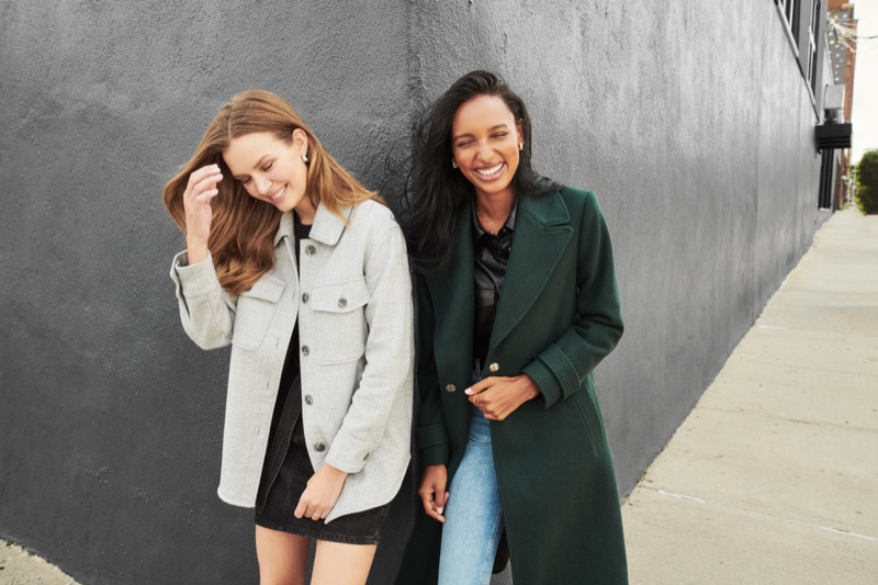 Models Josephine Skriver and Jasmine Tookes wear outerwear in Dynamite fall 2020 campaign.