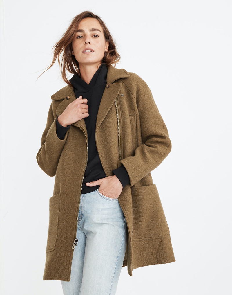 Madewell Eldridge Zip Coat in Insuluxe Fabric - Golden Spinach Melange $328