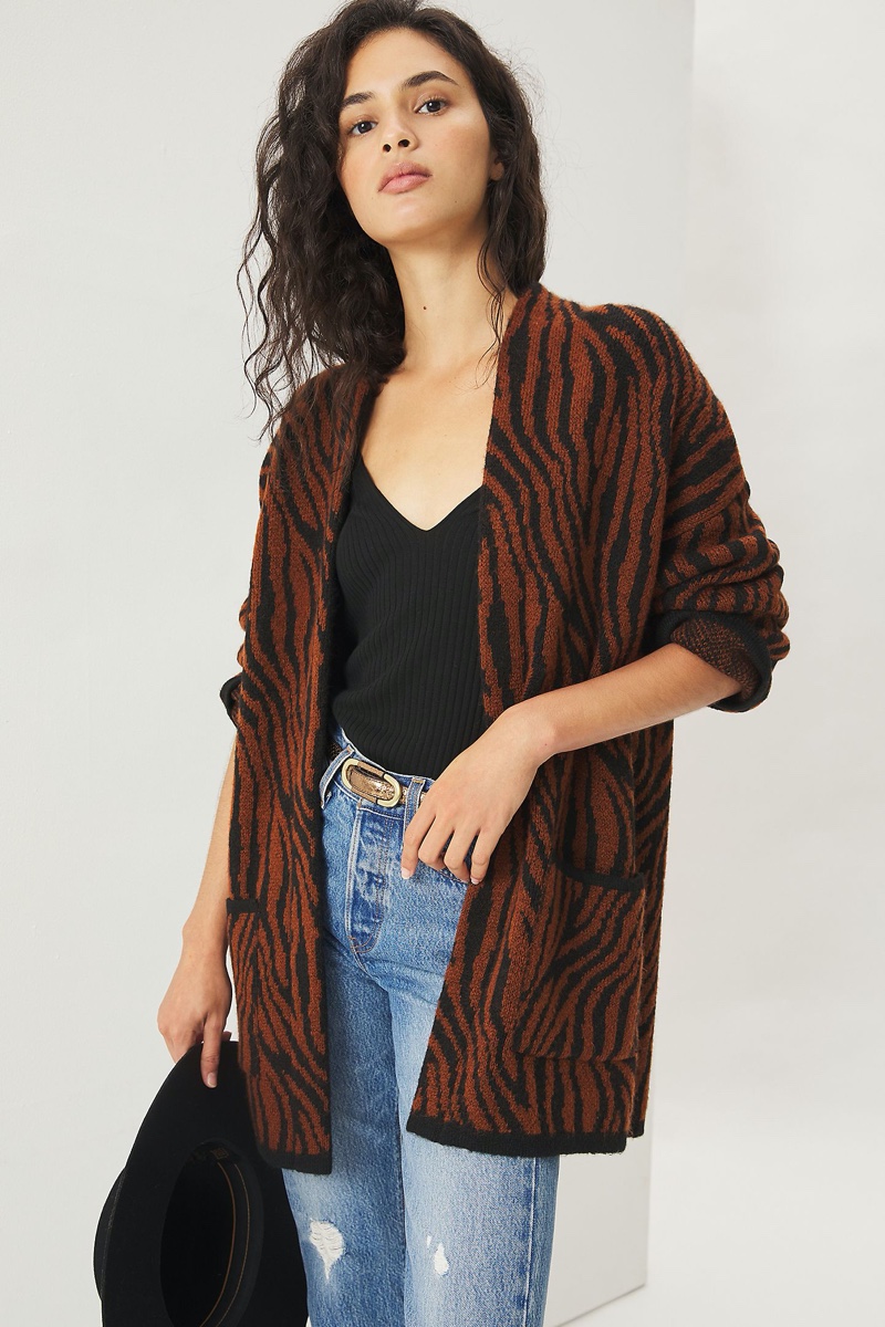 Maeve Menagerie Cardigan in Orange Motif $138