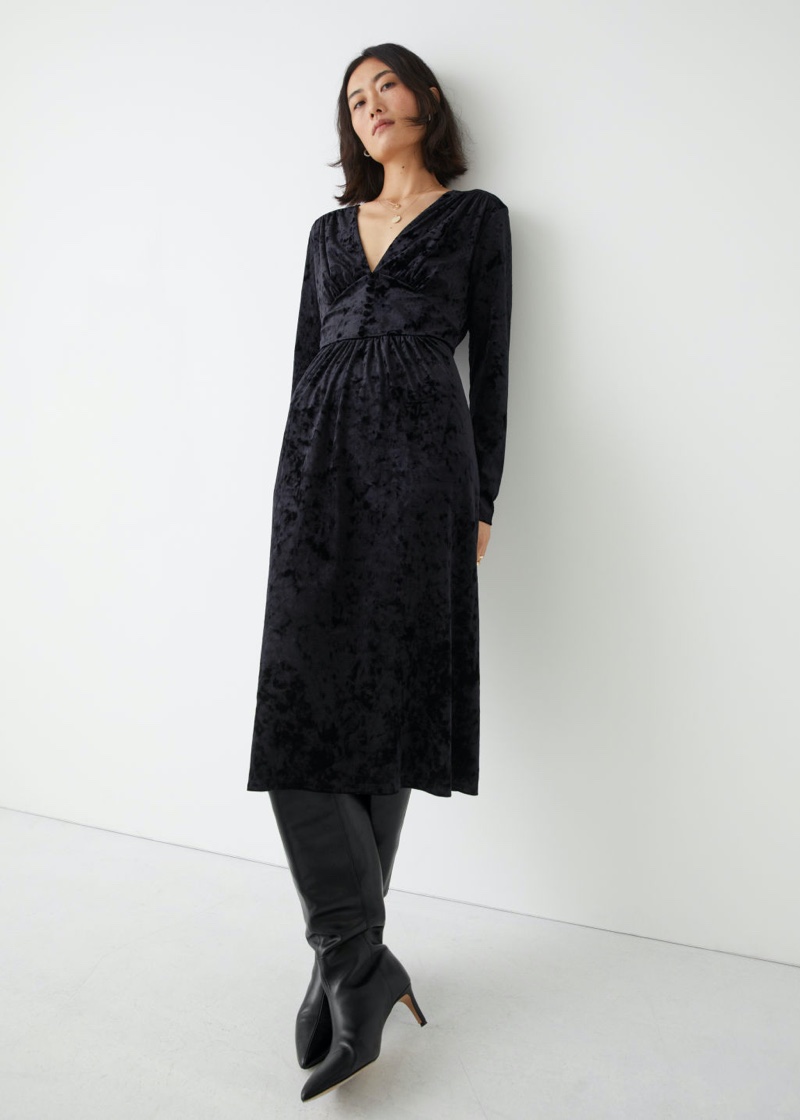 & Other Stories Buttoned Velvet Midi Dress $99